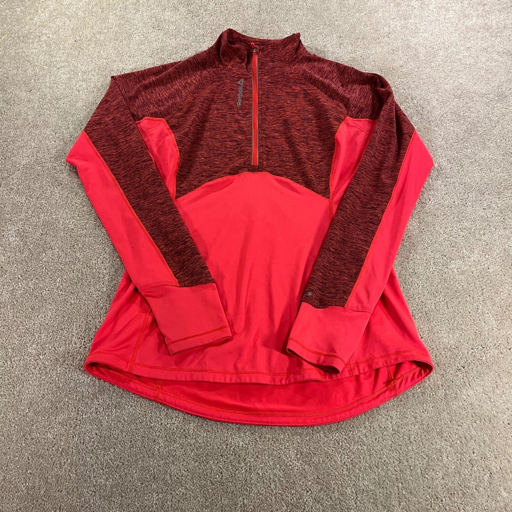 Reebok Quarter Zip Pullover Womens Medium Red Space Dye Athletic Top